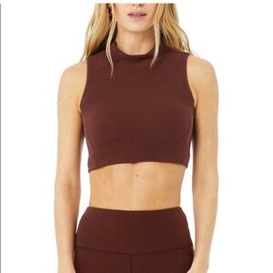 ALO Yoga Micro Waffle Comfort Bra Tank High Neck Cherry Soda Small Women’s